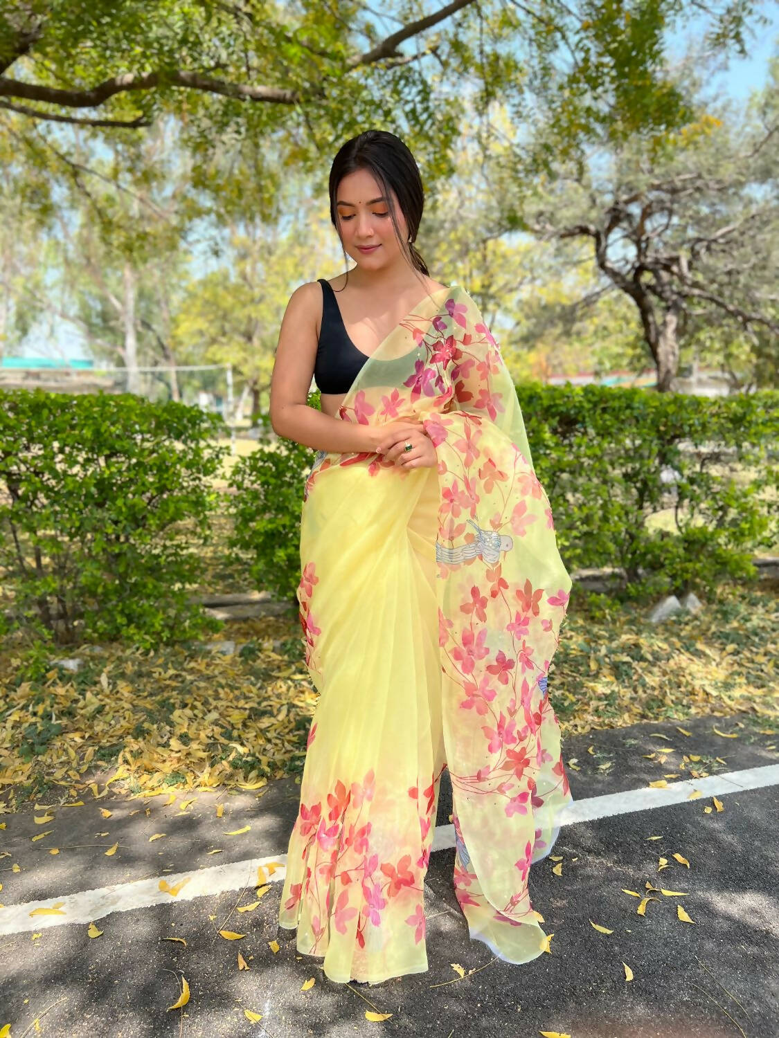 Vamsee Yellow Organza Saree - Distacart