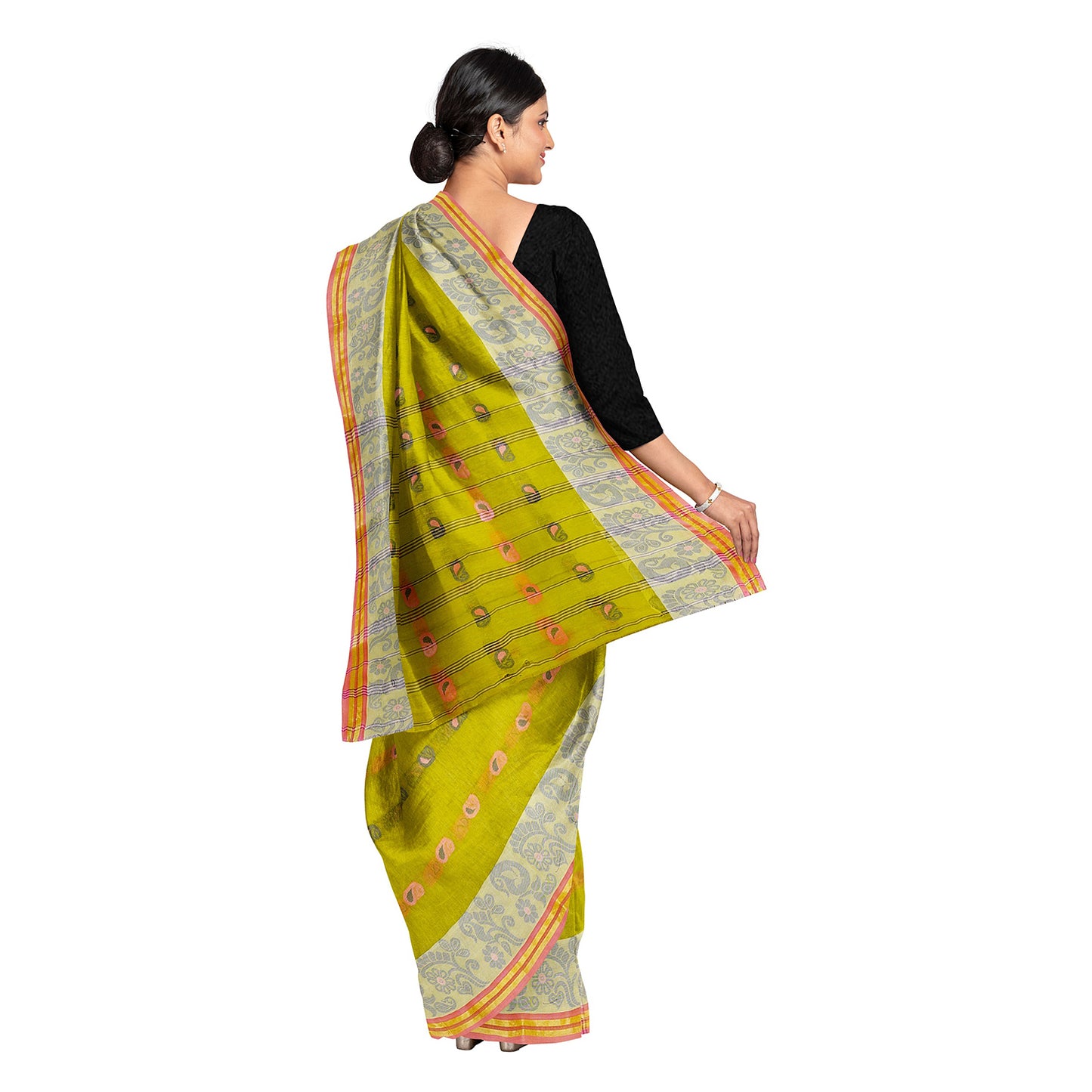 Exclusive Collection 100% Pure Cotton Olive Tant Saree With Hand Weaving Work - Distacart