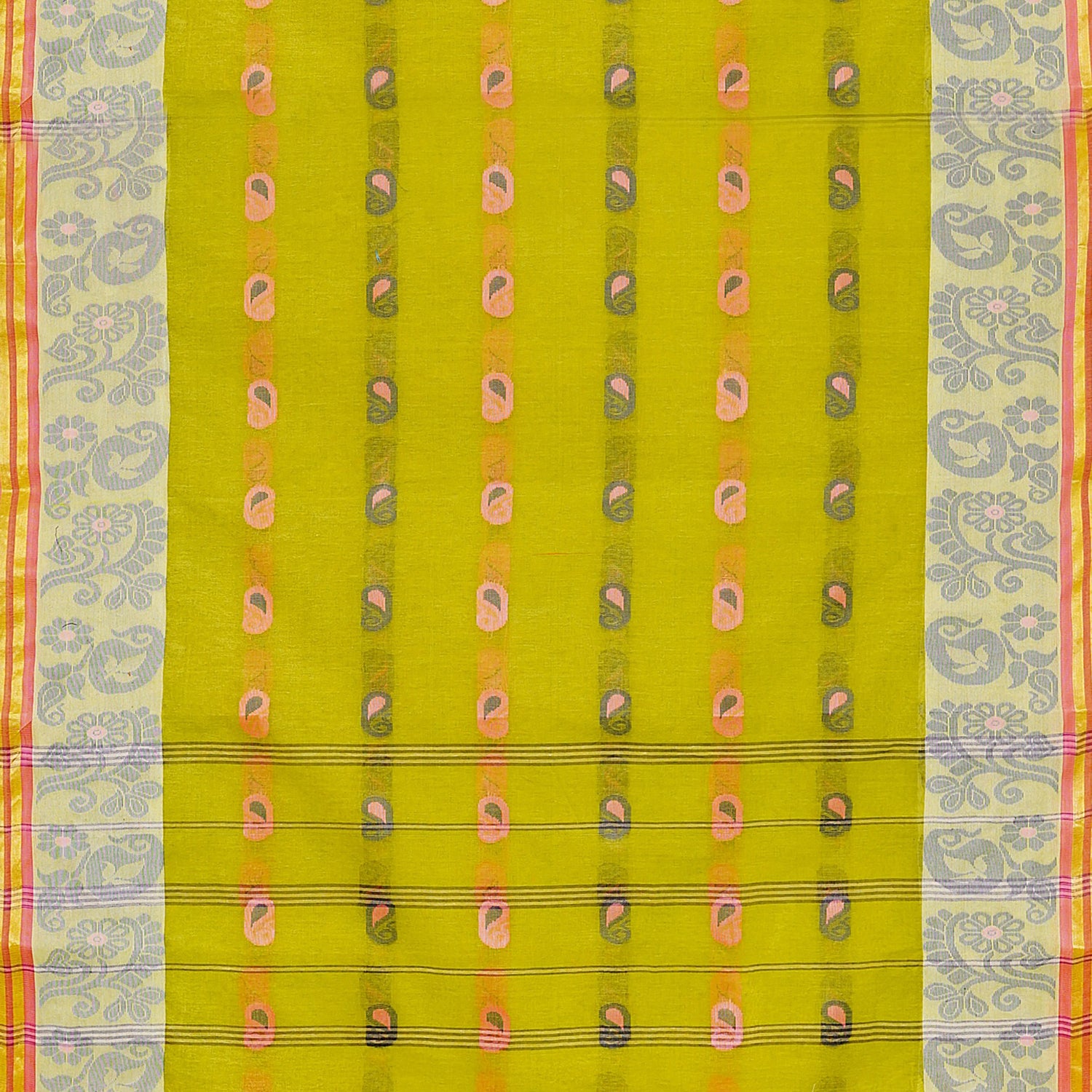 Exclusive Collection 100% Pure Cotton Olive Tant Saree With Hand Weaving Work - Distacart