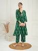InWeave Women's Green Ikkat Print V Neck Kurta Pant Set - Distacart