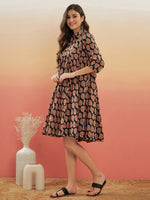 Thumbnail for InWeave Women's Black Small Paisley Kalamkari Flared Dress - Distacart