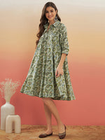 Thumbnail for InWeave Women's Sage Green Paisley Print Flared Dress - Distacart