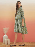 Thumbnail for InWeave Women's Sage Green Paisley Print Flared Dress - Distacart