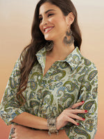 Thumbnail for InWeave Women's Sage Green Paisley Print Flared Dress - Distacart