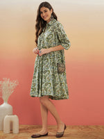 Thumbnail for InWeave Women's Sage Green Paisley Print Flared Dress - Distacart