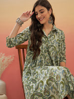Thumbnail for InWeave Women's Sage Green Paisley Print Flared Dress - Distacart