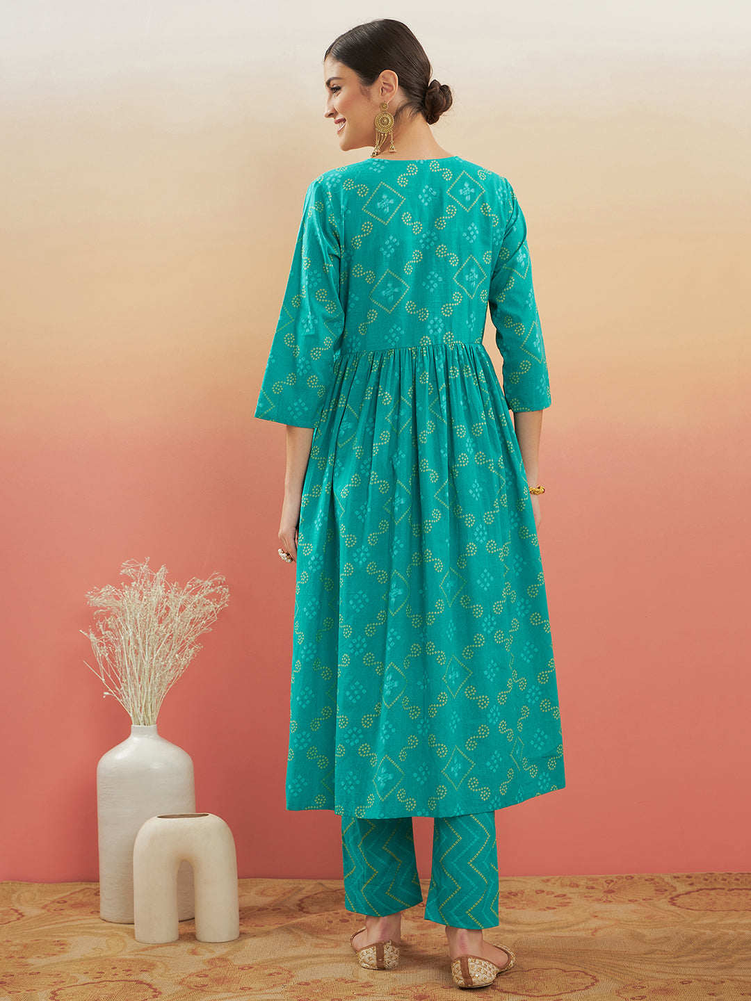 InWeave Women's Aqua S Print Alia Cut Gota Work Kurta Set - Distacart
