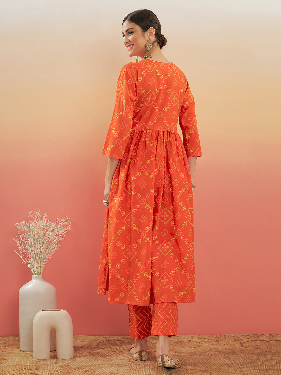 InWeave Women's Orange S Print Alia Cut Gota Work Kurta Set - Distacart