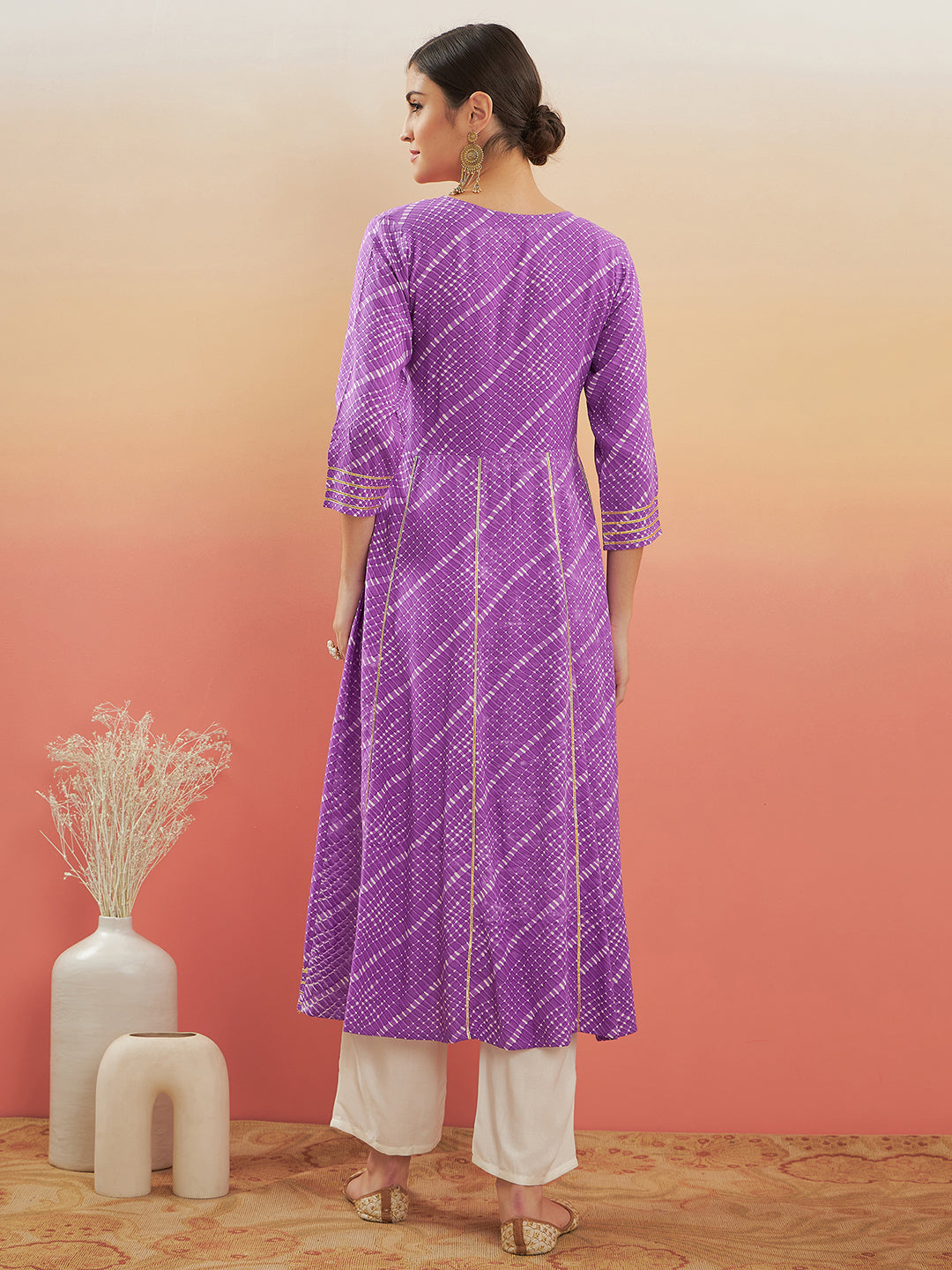 InWeave Women's Lilac Purple Lehriya Gota Work Angrakha Style Anarkali Kurta - Distacart