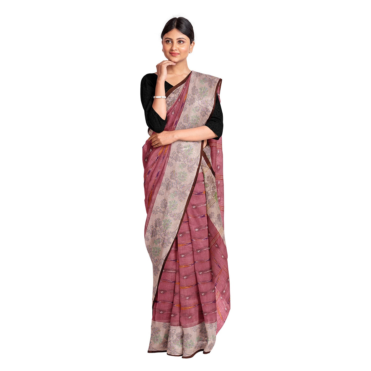 Exclusive Collection 100% Pure Cotton Mauve Tant Saree With Hand Weaving Work - Distacart
