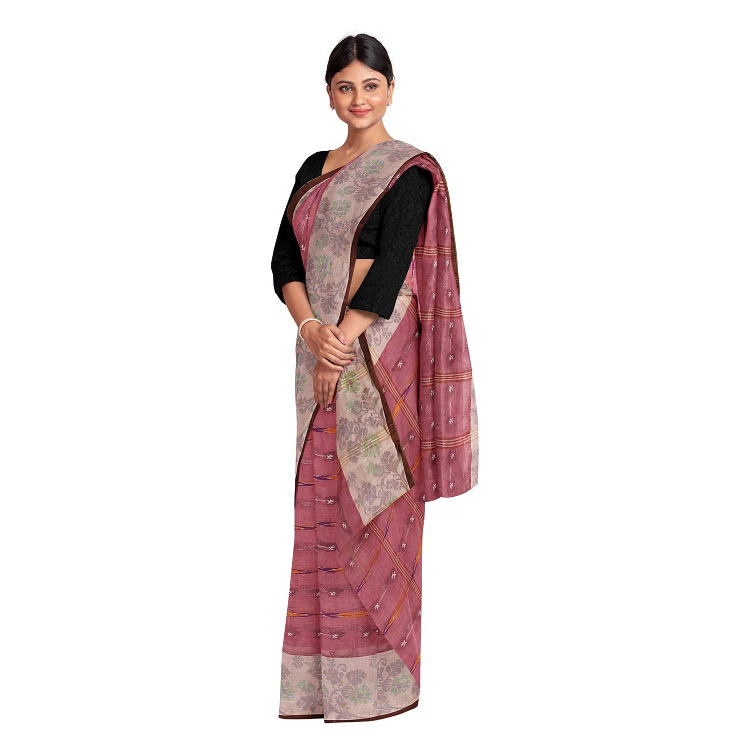 Exclusive Collection 100% Pure Cotton Mauve Tant Saree With Hand Weaving Work - Distacart