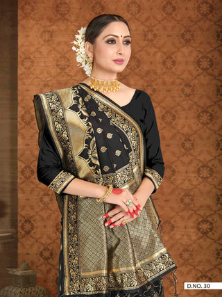 Vardha Black Woven Banarasi Saree With Brocade Pallu