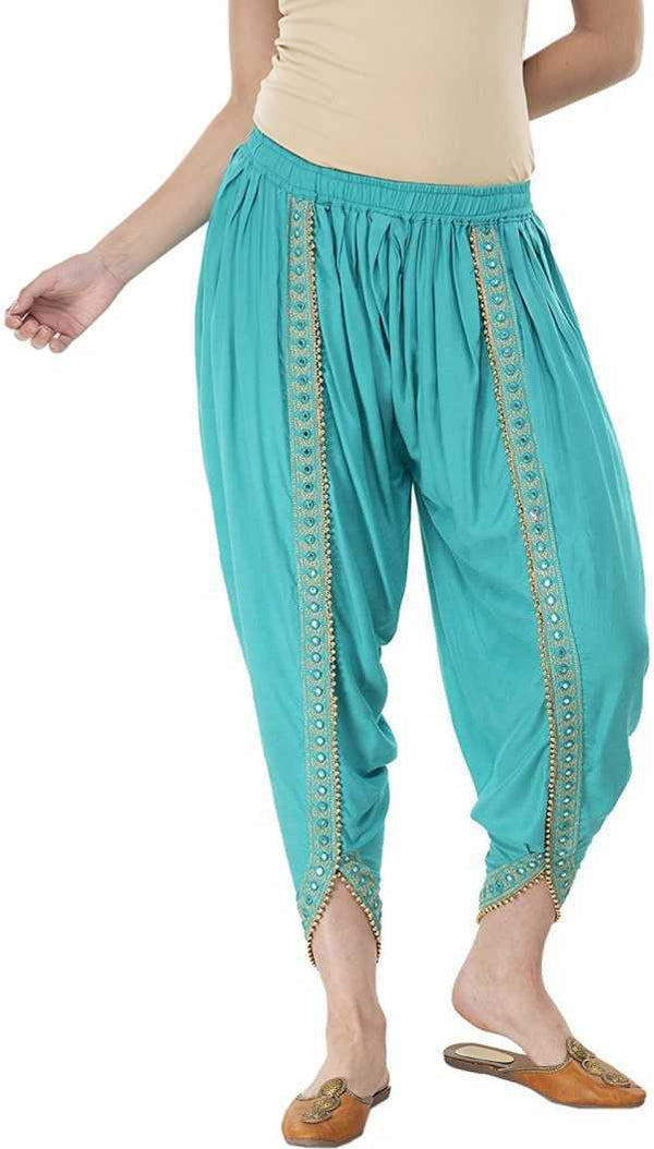 PAVONINE Rama Green Color Embellished Beetel Rayon Fabric Patiala For Women & Girls - Distacart