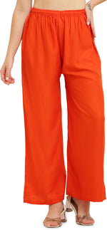 Thumbnail for PAVONINE Orange Color Straight Fit Rayon Fabric Palazzo - Distacart