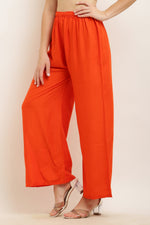 Thumbnail for PAVONINE Orange Color Straight Fit Rayon Fabric Palazzo - Distacart
