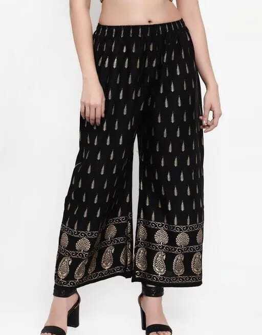 PAVONINE Black Color Rayon Fabric Bhutta Print Palazzo For Women - Distacart