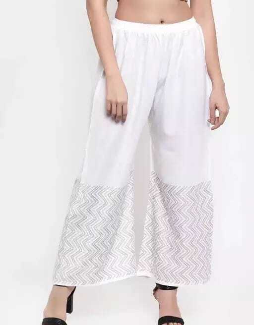 PAVONINE White Color Rayon Fabric Zig-Zag Printed Palazzo For Women - Distacart