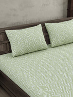 Thumbnail for JAIPUR FABRIC Green & White Ethnic Motifs 250 TC Cotton King Bedsheet with 2 Pillow Covers - Distacart