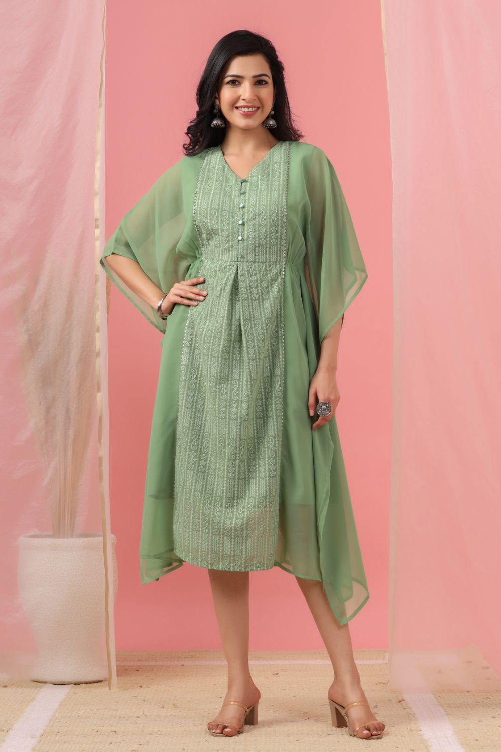 Juniper Womens Sagegreen Embroidered Kaftan - Distacart