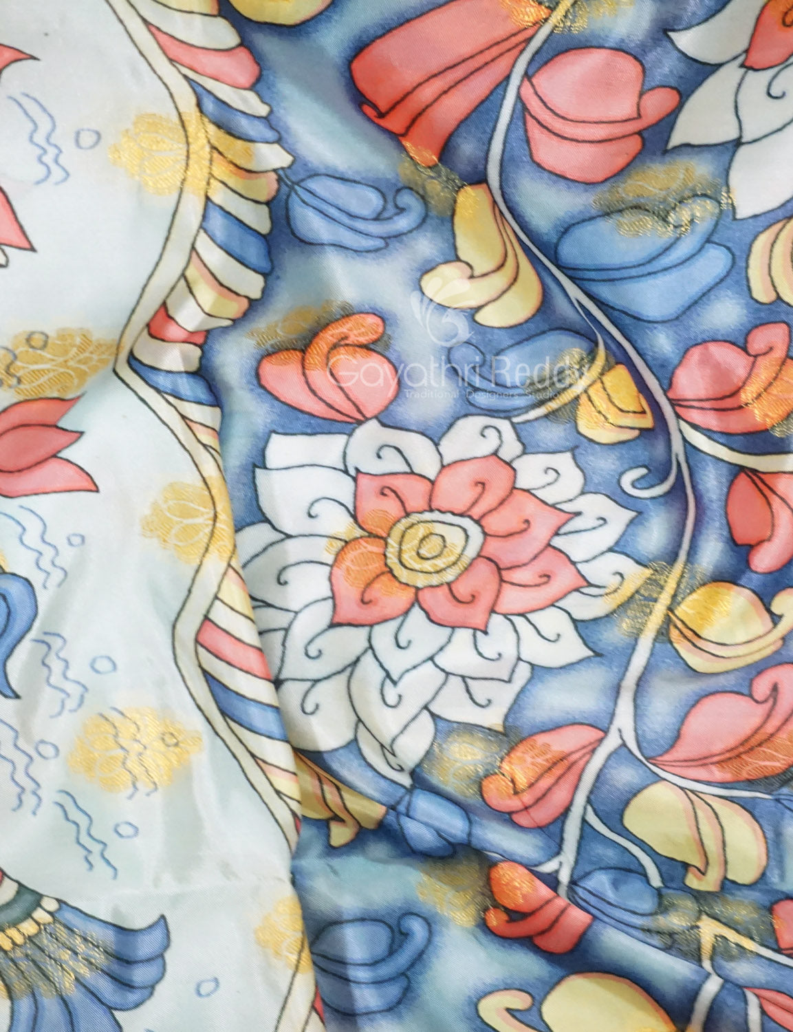 Shades of Sky Blue Colour Floral Design Banaras Semi Silk Saree By Gayathri Reddy Designer Studio - Distacart