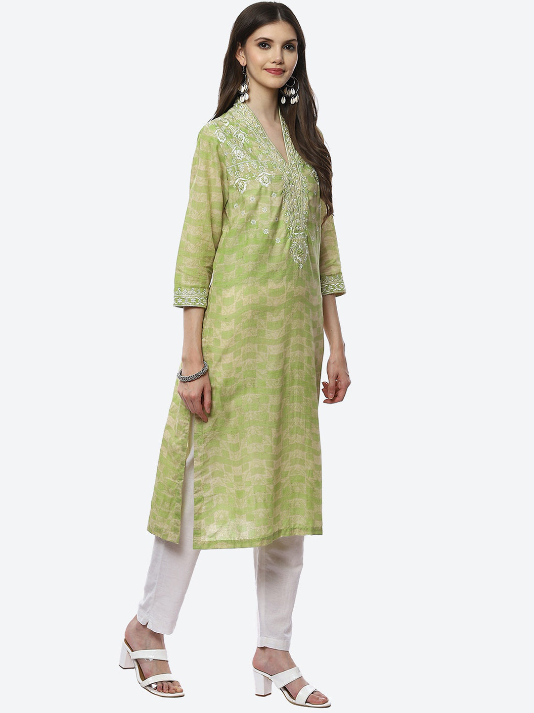 Biba Women Green Floral Embroidered Kurta - Distacart