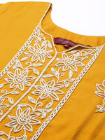 Thumbnail for Sangria Women Mustard Yellow & White Embellished Beaded Kurta with Trousers & Dupatta - Distacart