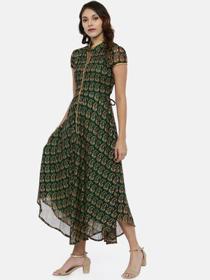 Souchii Green Printed A-Line Dress - Distacart