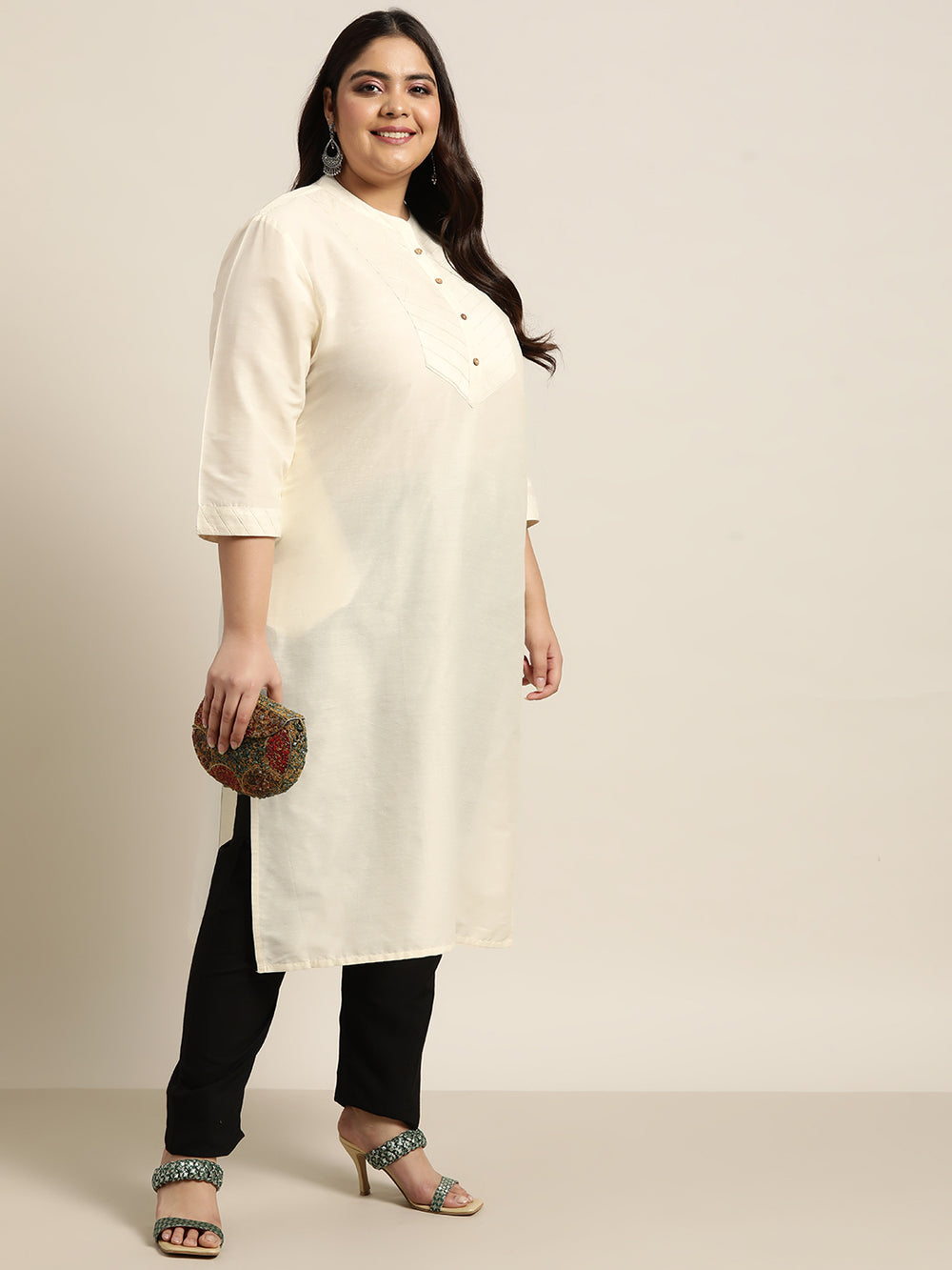 Juniper Women`S Beige Tussar Silk Festive Wear Solid Straight Kurta - Distacart