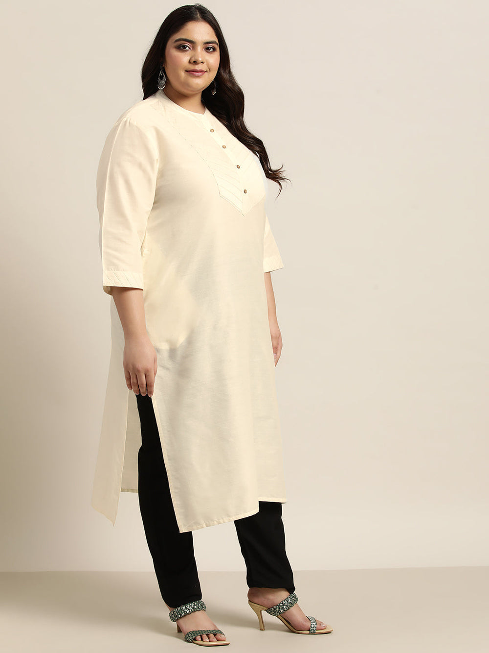 Juniper Women`S Beige Tussar Silk Festive Wear Solid Straight Kurta - Distacart