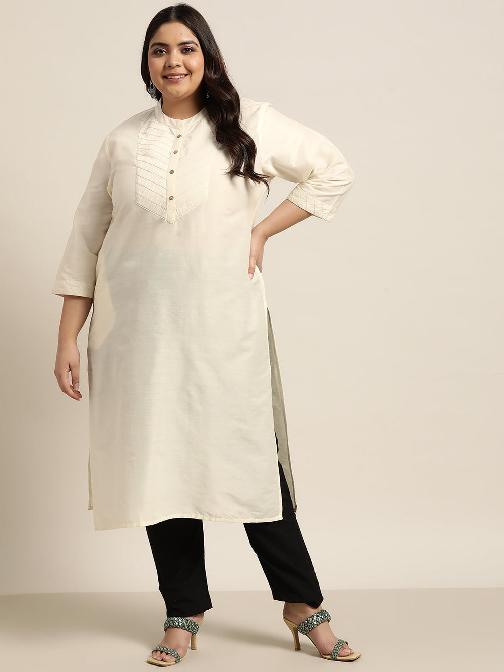 Juniper Women`S Beige Tussar Silk Festive Wear Solid Straight Kurta - Distacart