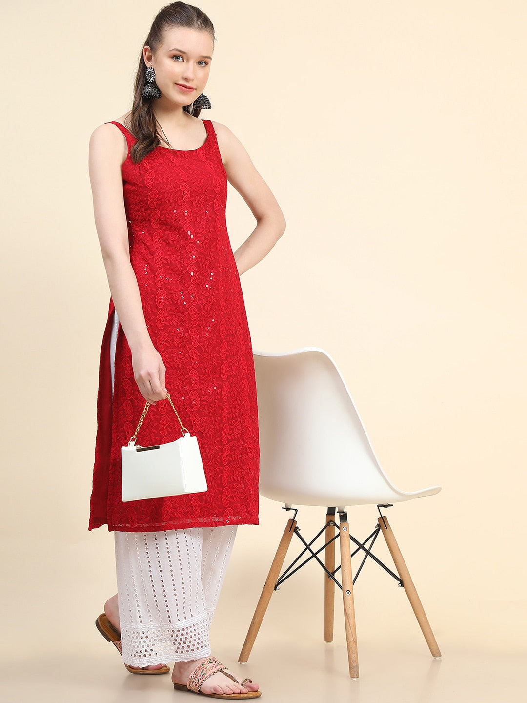 Kalini Paisley Embroidered Sequinned Chikankari Georgette Kurta - Distacart