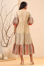 Thumbnail for Juniper Womens Beige Cambric Floral Printed Tiered Dress - Distacart