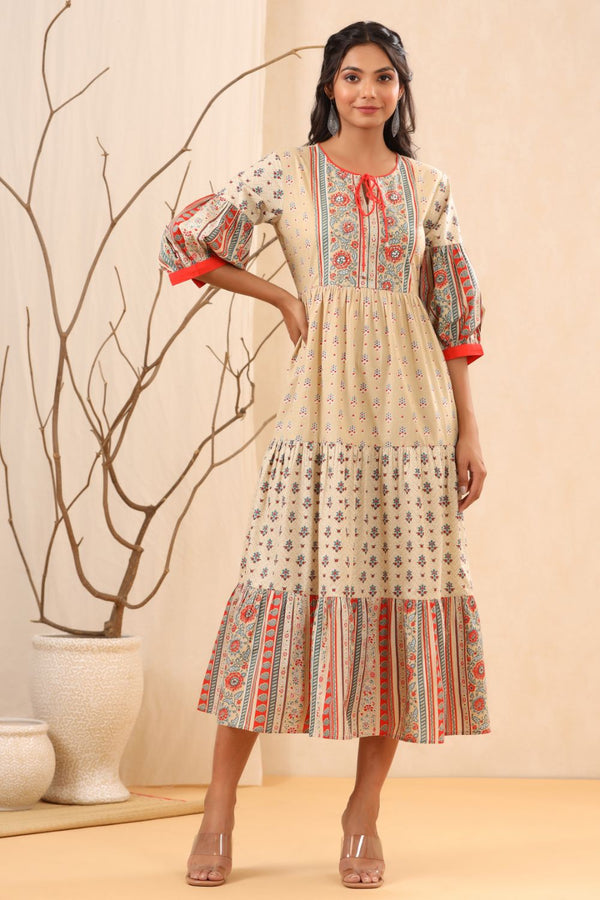 Juniper Womens Beige Cambric Floral Printed Tiered Dress - Distacart