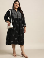 Thumbnail for Juniper Women`s Black Rayon Casual Wear Printed Flared Dress - Distacart