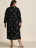Thumbnail for Juniper Women`s Black Rayon Casual Wear Printed Flared Dress - Distacart