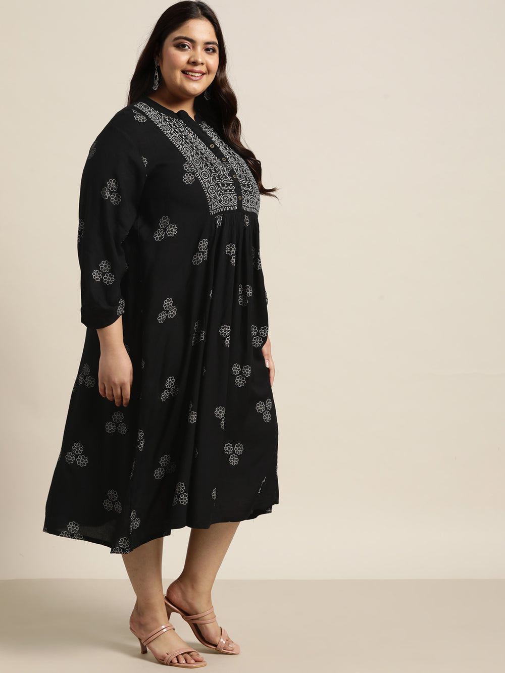 Juniper Women`s Black Rayon Casual Wear Printed Flared Dress - Distacart