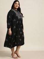 Thumbnail for Juniper Women`s Black Rayon Casual Wear Printed Flared Dress - Distacart