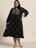 Thumbnail for Juniper Women`s Black Rayon Casual Wear Printed Flared Dress - Distacart