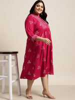 Thumbnail for Juniper Women`s Fuchsia Rayon Casual Wear Printed Flared Dress - Distacart