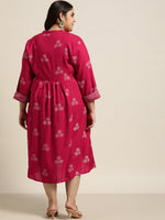 Thumbnail for Juniper Women`s Fuchsia Rayon Casual Wear Printed Flared Dress - Distacart