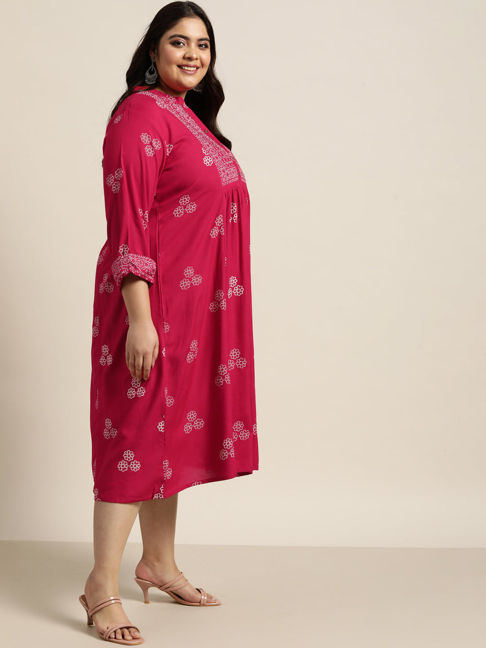 Juniper Women`s Fuchsia Rayon Casual Wear Printed Flared Dress - Distacart