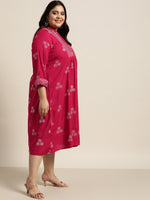 Thumbnail for Juniper Women`s Fuchsia Rayon Casual Wear Printed Flared Dress - Distacart