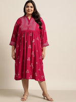 Thumbnail for Juniper Women`s Fuchsia Rayon Casual Wear Printed Flared Dress - Distacart