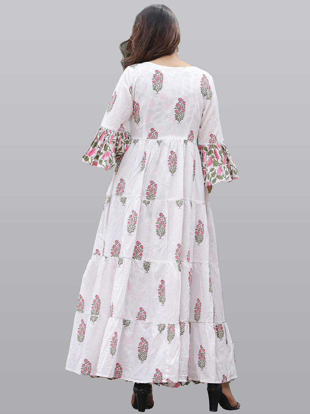 Kalini Women White & Pink Floral Printed Flared Sleeves Floral Anarkali Kurta - Distacart