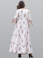 Thumbnail for Kalini Women White & Pink Floral Printed Flared Sleeves Floral Anarkali Kurta - Distacart