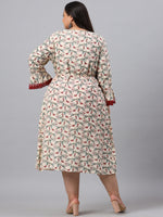Thumbnail for Juniper Women`s Ivory Rayon Festive Wear Embroidered & Printed Flared Dress - Distacart