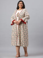Thumbnail for Juniper Women`s Ivory Rayon Festive Wear Embroidered & Printed Flared Dress - Distacart