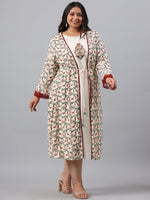 Thumbnail for Juniper Women`s Ivory Rayon Festive Wear Embroidered & Printed Flared Dress - Distacart