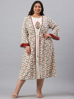 Thumbnail for Juniper Women`s Ivory Rayon Festive Wear Embroidered & Printed Flared Dress - Distacart