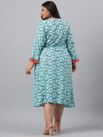 Thumbnail for Juniper Women`s Sky Blue Rayon Festive Wear Embroidered & Printed Flared Dress - Distacart